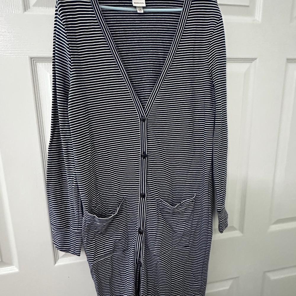Merona Black and White Striped Cardigan